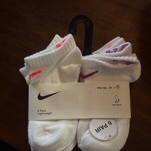 Nike White No-Show Socks with Pink, Purple & Yellow Swooshes - 6 Pack